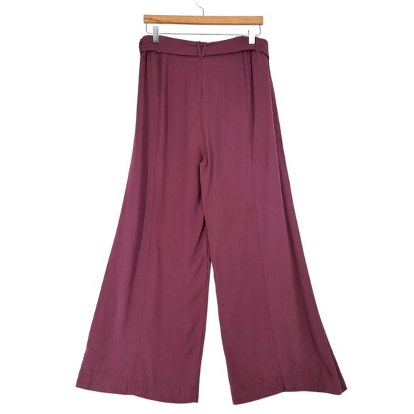Easel Womens L Plum Mineral Wash Wide Leg Pants Elastic Waist Belted Relaxed Fit - Picture 2 of 16
